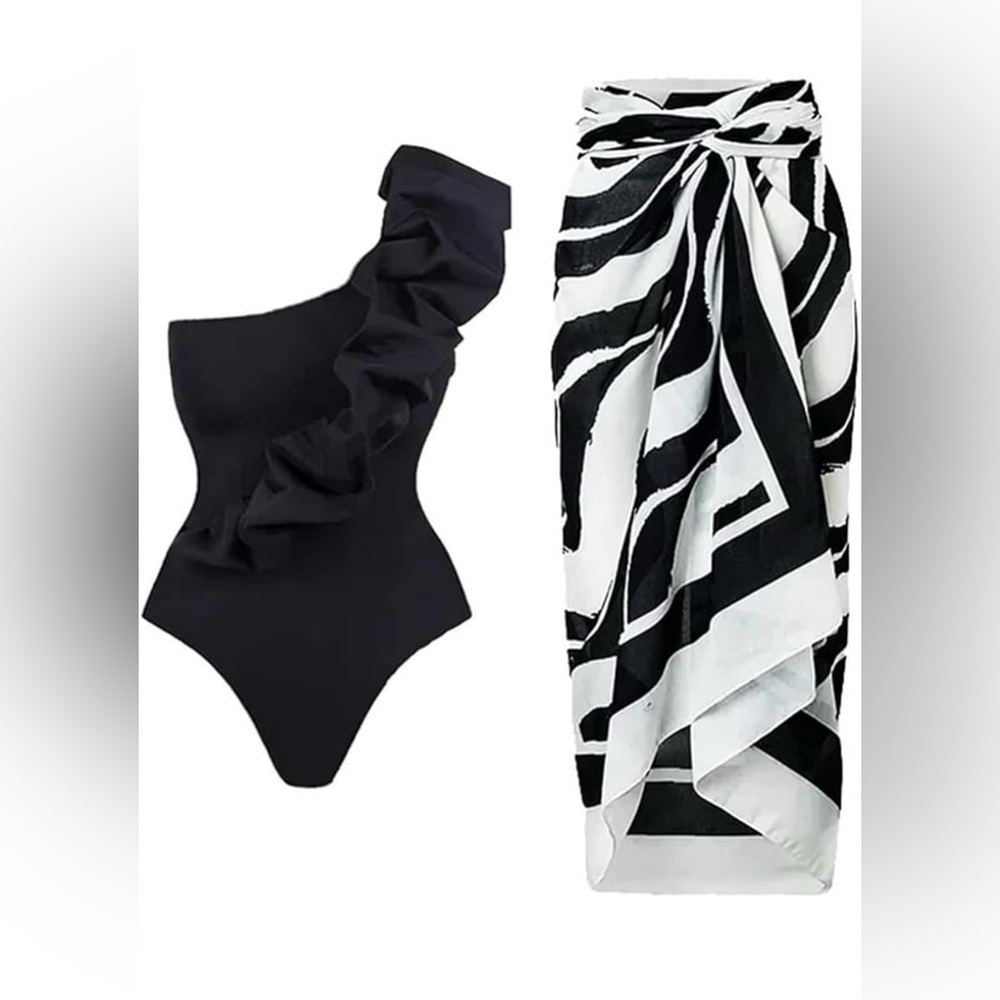 One Piece Swimsuit with Coordinating Wrap Sarong Coverup NWOT Small